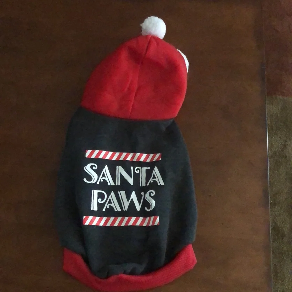 Medium Santa Paws velcro sweatshirt with Sherpa lined Pom Pom hood